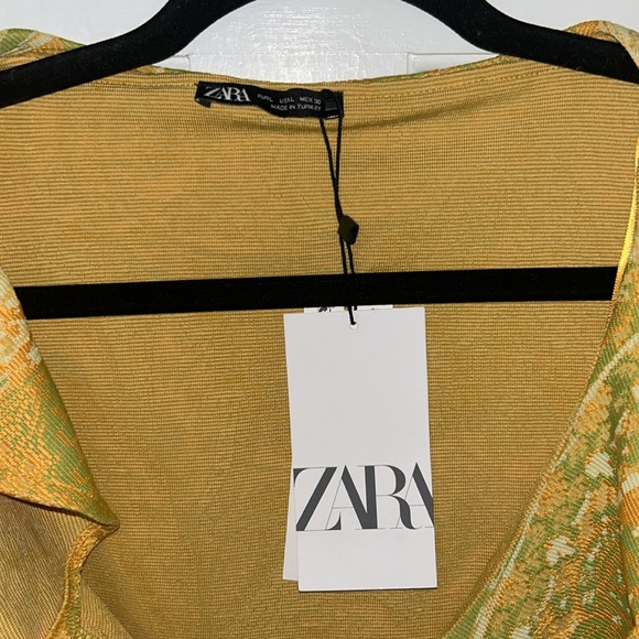 ZARA Rare Yellow Green Paisley Ruffle Crop Top Size L NWT Sleeveless Boho Chic - Picture 8 of 9
